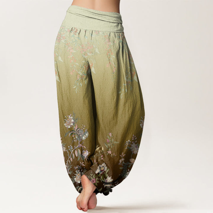 Buddha Stones Casual Gradient Delicate Floral Leaf Pattern Women's Elastic Waist Harem Pants - image 9