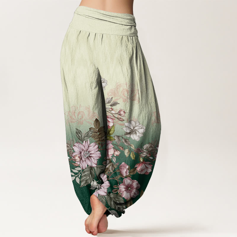 Buddha Stones Casual Gradient Petals Leaves Pattern Women's Elastic Waist Harem Pants - image 3