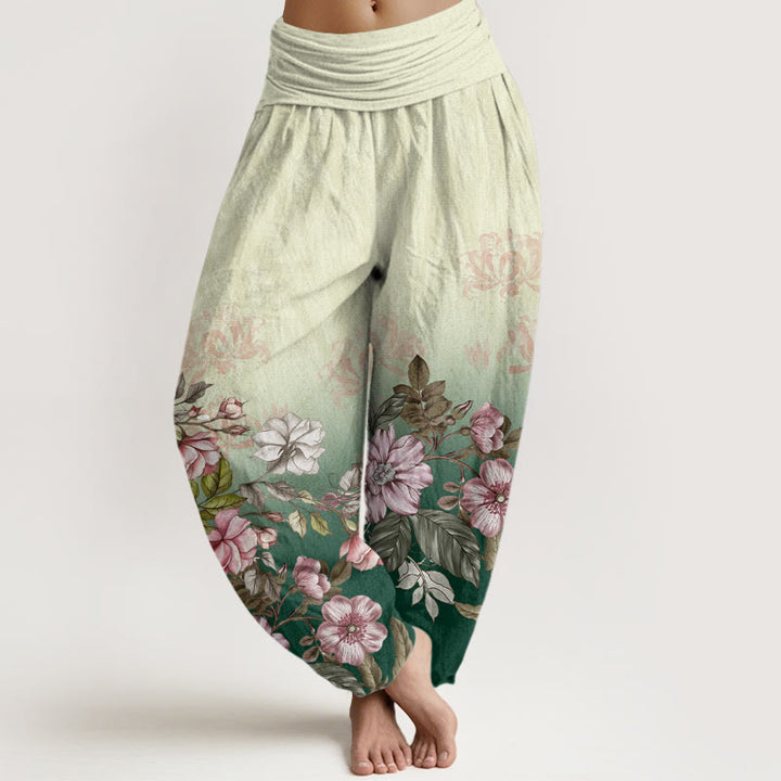 Buddha Stones Casual Gradient Petals Leaves Pattern Women's Elastic Waist Harem Pants - Green - US22，UK/AU26，EU54 (6XL) - image 1