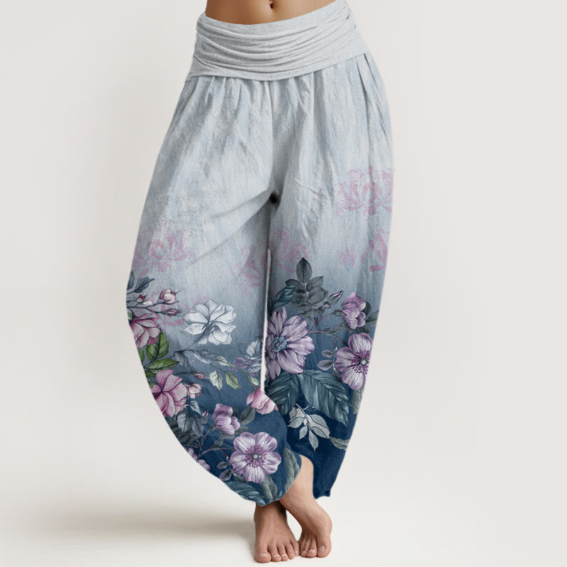 Buddha Stones Casual Gradient Petals Leaves Pattern Women's Elastic Waist Harem Pants - LightSkyBlue - US22，UK/AU26，EU54 (6XL) - image 5