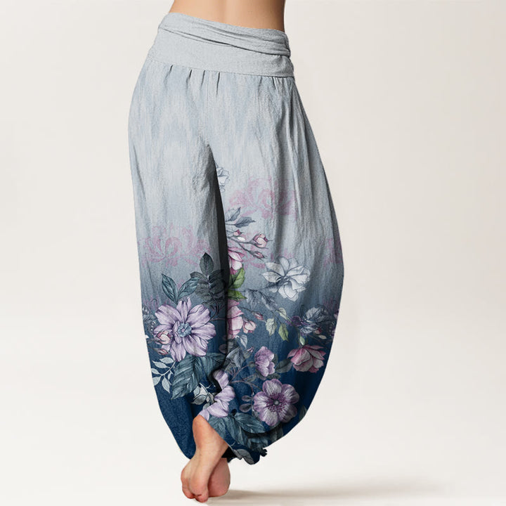 Buddha Stones Cotton Casual Gradient Petals Leaves Pattern Women's Elastic Waist Harem Pants - image 6