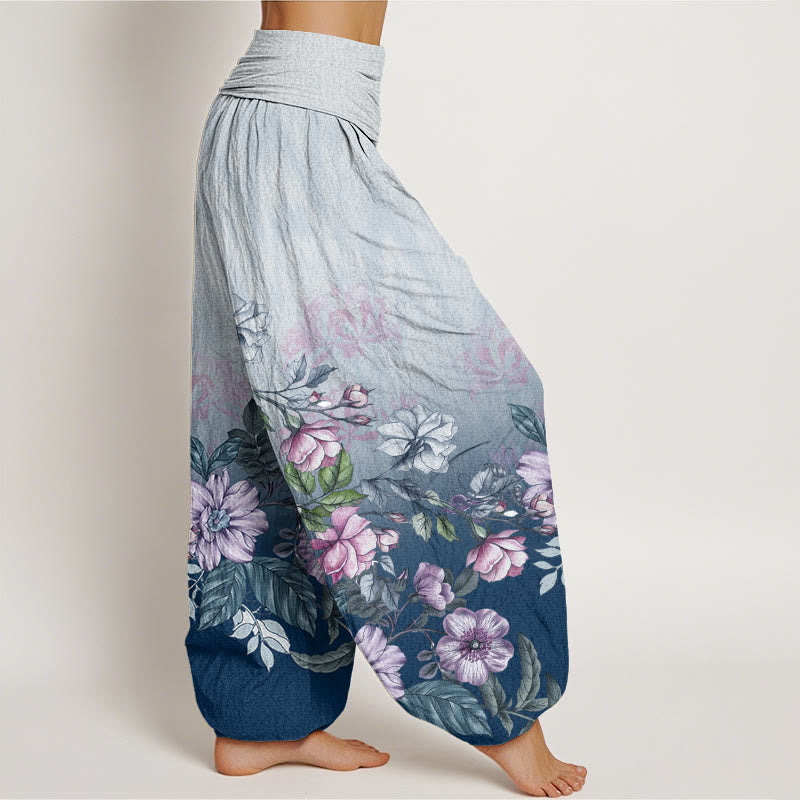Buddha Stones Casual Gradient Petals Leaves Pattern Women's Elastic Waist Harem Pants - image 6