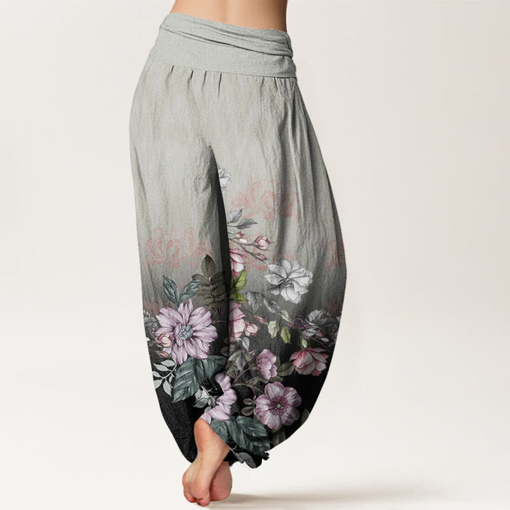 Buddha Stones Cotton Casual Gradient Petals Leaves Pattern Women's Elastic Waist Harem Pants - image 9