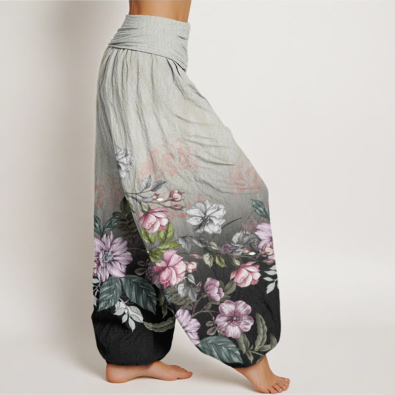 Buddha Stones Cotton Casual Gradient Petals Leaves Pattern Women's Elastic Waist Harem Pants - image 8
