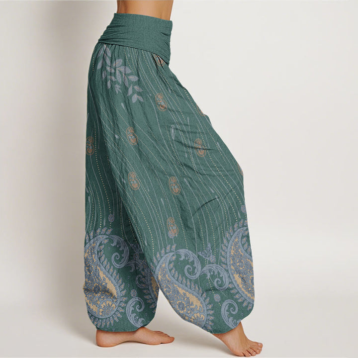 Buddha Stones Casual Paisley Plant Leaves Wavy Line Pattern Women's Elastic Waist Harem Pants - image 6