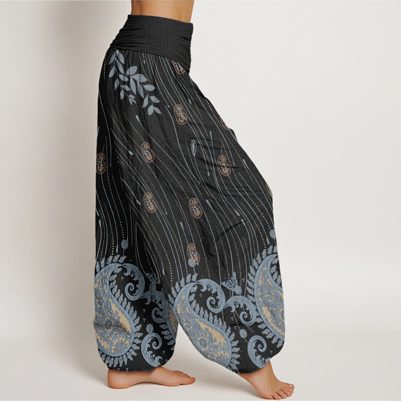 Buddha Stones Casual Paisley Plant Leaves Wavy Line Pattern Women's Elastic Waist Harem Pants - image 9