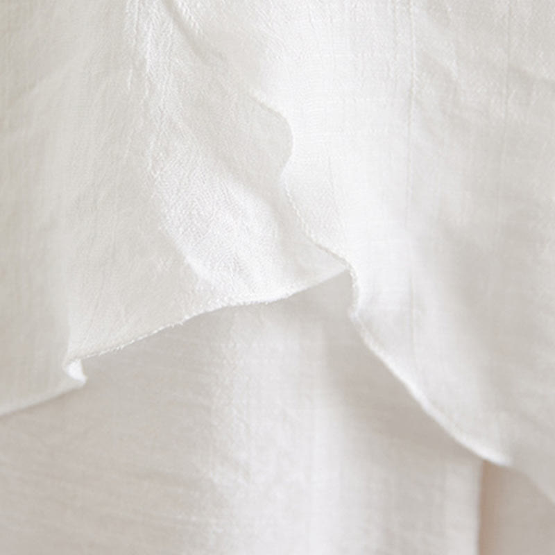 Buddha Stones 2Pcs Beige Chinese Frog-Button Design Long Sleeve Shirt Top Pants Meditation Zen Tai Chi Cotton Linen Clothing Women's Set - image 12