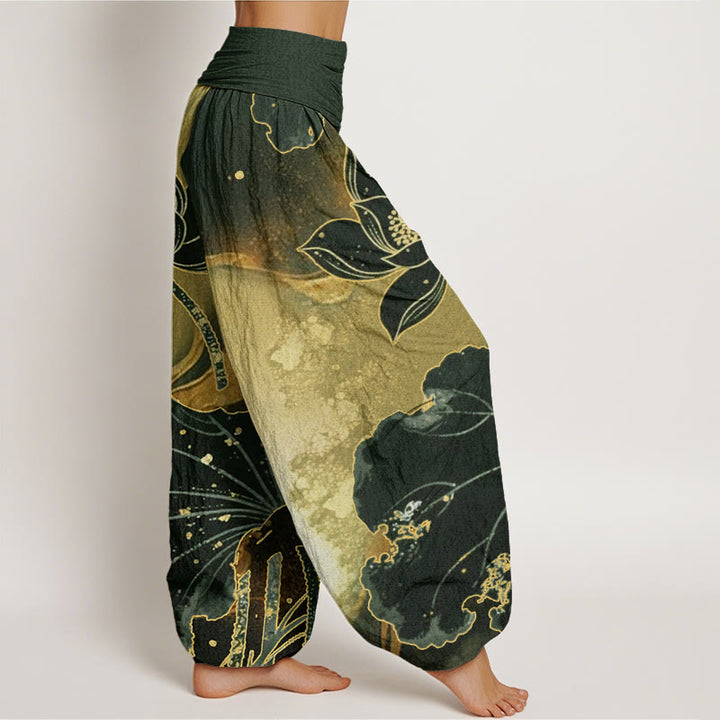 Buddha Stones Cotton Casual Lotus Petal Pattern Women's Elastic Waist Harem Pants - image 5