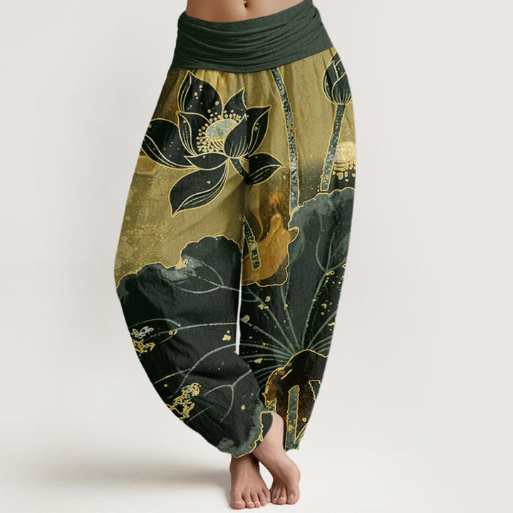 Buddha Stones Casual Lotus Petal Pattern Women's Elastic Waist Harem Pants - DarkOliveGreen - US22，UK/AU26，EU54 (6XL) - image 5