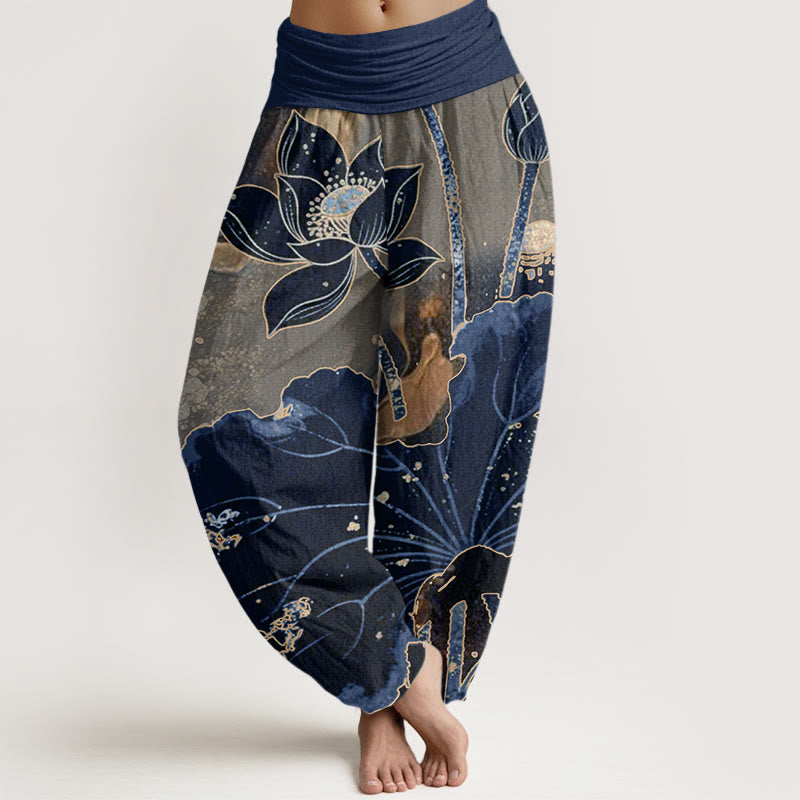 Buddha Stones Casual Lotus Petal Pattern Women's Elastic Waist Harem Pants - Navy - US22，UK/AU26，EU54 (6XL) - image 8