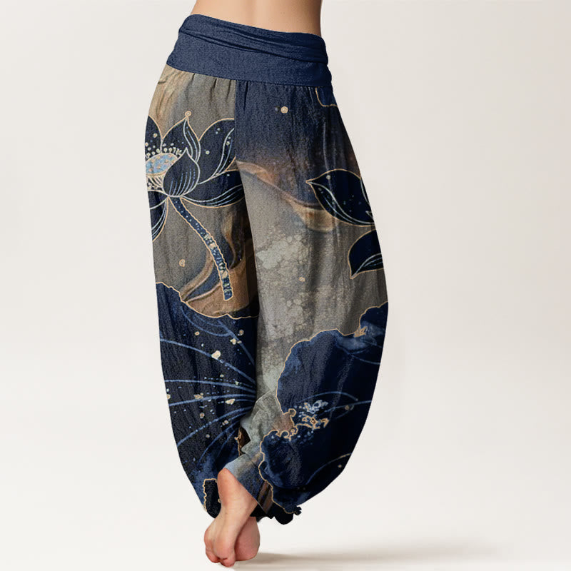 Buddha Stones Cotton Casual Lotus Petal Pattern Women's Elastic Waist Harem Pants - image 9