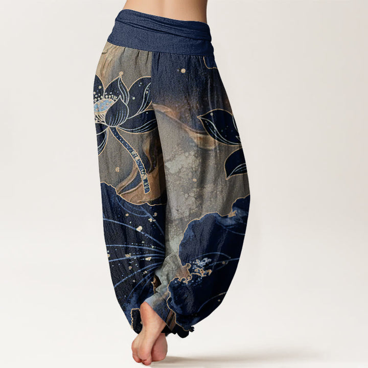 Buddha Stones Cotton Casual Lotus Petal Pattern Women's Elastic Waist Harem Pants - image 9