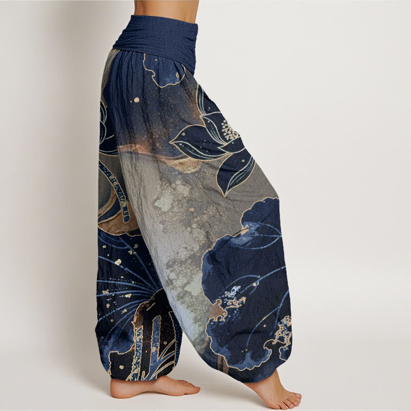 Buddha Stones Casual Lotus Petal Pattern Women's Elastic Waist Harem Pants - image 9