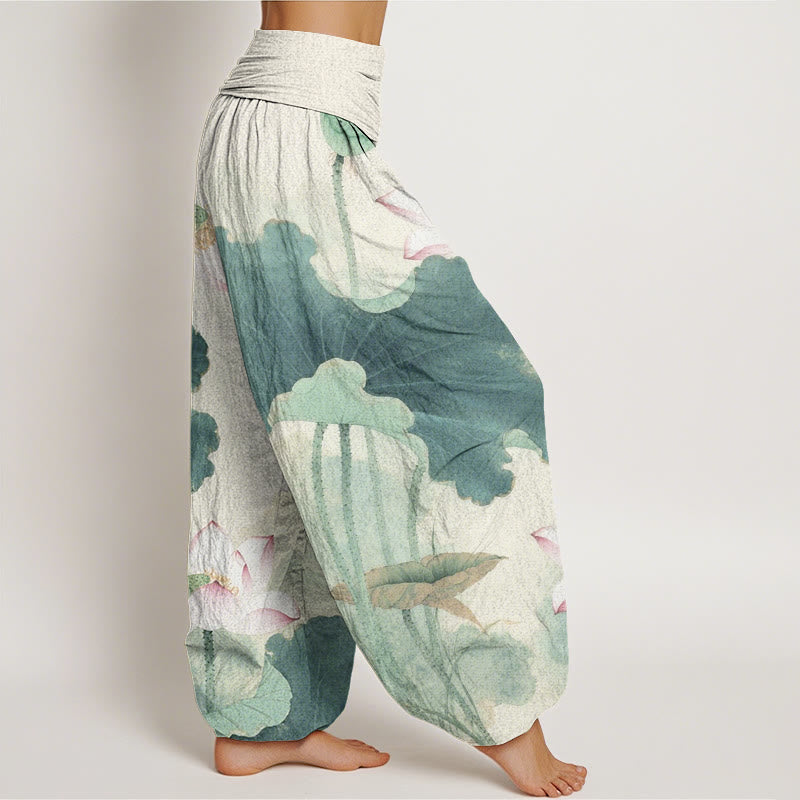 Buddha Stones Casual Lotus Petal Pods Pattern Women's Elastic Waist Harem Pants - image 2