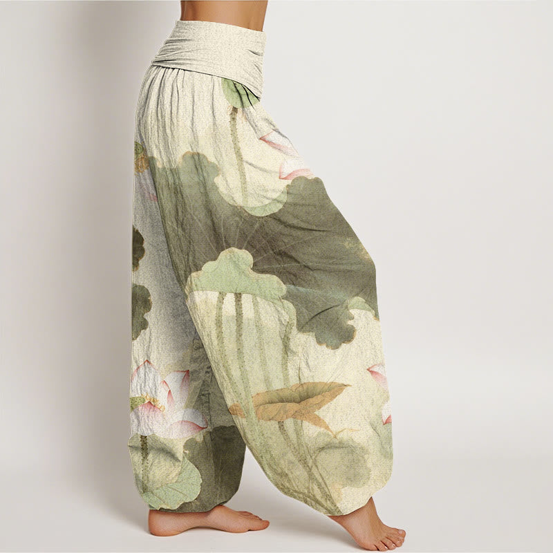 Buddha Stones Casual Lotus Petal Pods Pattern Women's Elastic Waist Harem Pants - image 6