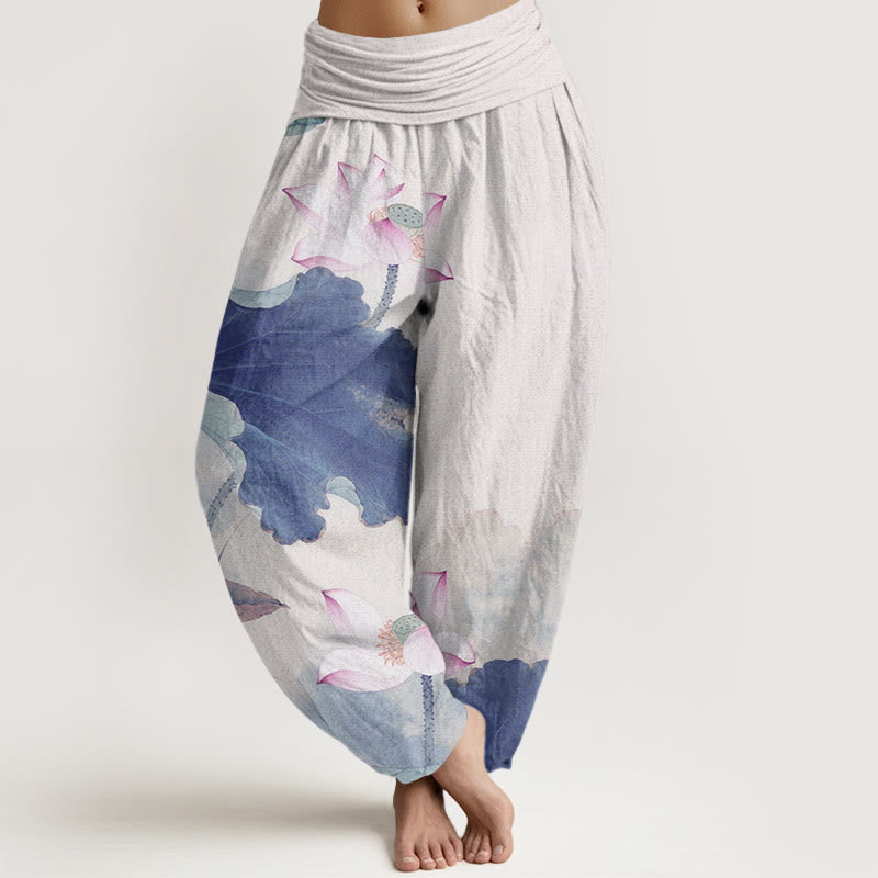 Buddha Stones Cotton Casual Lotus Petal Pods Pattern Women's Elastic Waist Harem Pants - RoyalBlue - US22，UK/AU26，EU54 (6XL) - image 7