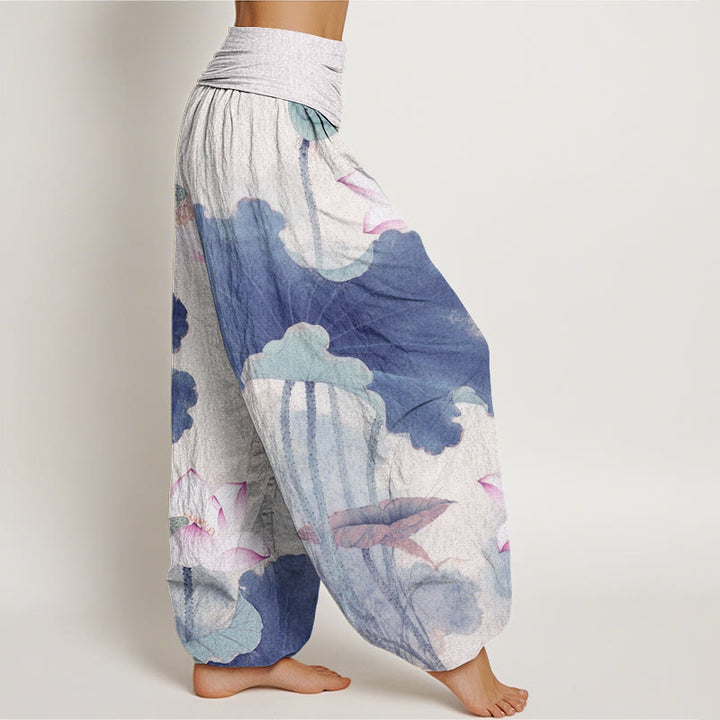 Buddha Stones Cotton Casual Lotus Petal Pods Pattern Women's Elastic Waist Harem Pants - image 8