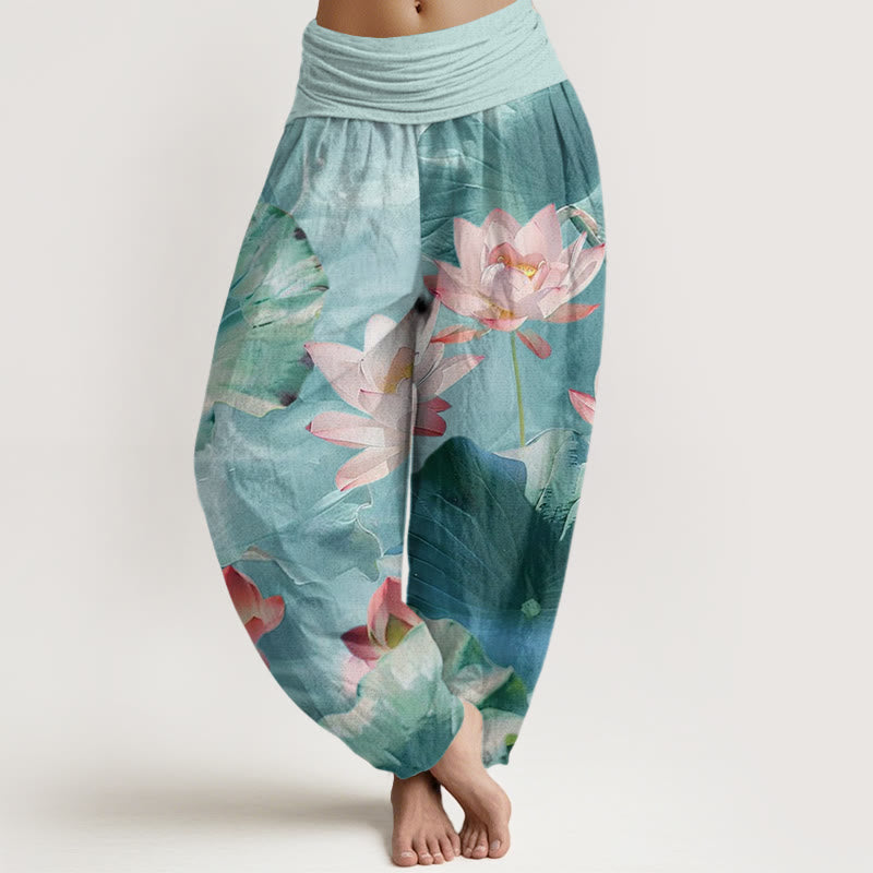 Buddha Stones Casual Lotus Petal Pond Pattern Women's Elastic Waist Harem Pants - PaleTurquoise - US22，UK/AU26，EU54 (6XL) - image 1