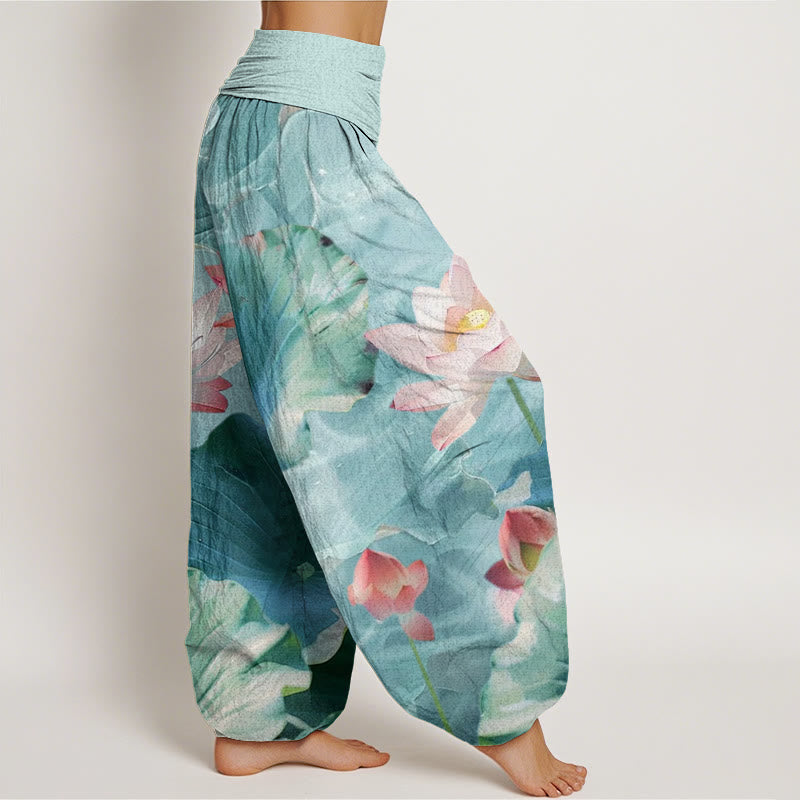 Buddha Stones Casual Lotus Petal Pond Pattern Women's Elastic Waist Harem Pants - image 2