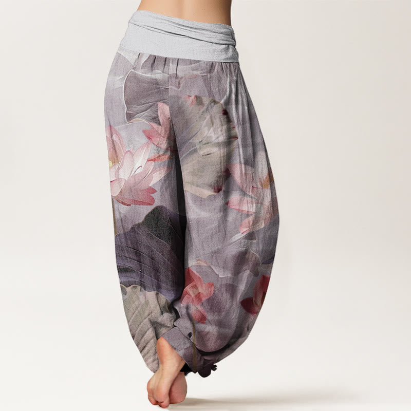 Buddha Stones Cotton Casual Lotus Petal Pond Pattern Women's Elastic Waist Harem Pants - image 6