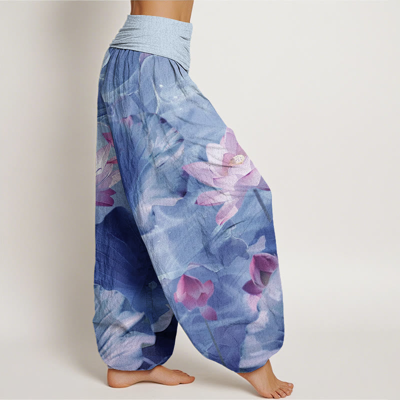 Buddha Stones Casual Lotus Petal Pond Pattern Women's Elastic Waist Harem Pants - image 10