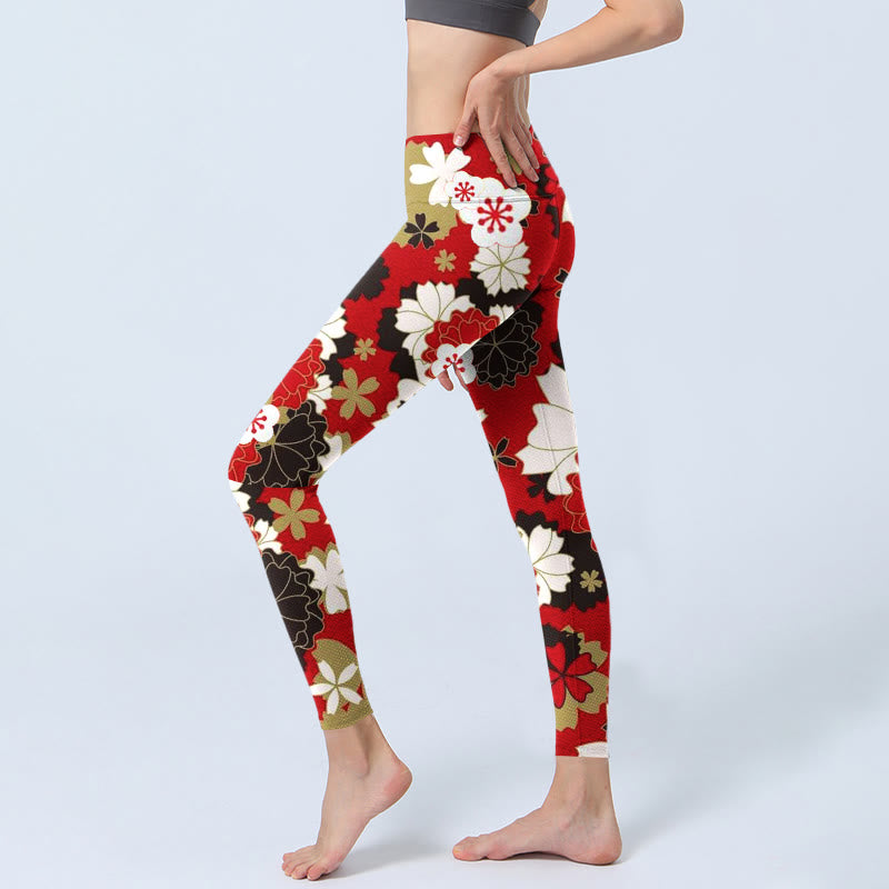 Buddha Stones Cherry Blossom Petals Pattern Print Gym Leggings Women's Yoga Pants - image 2