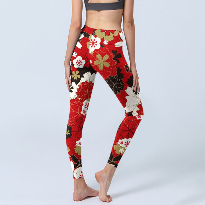 Buddha Stones Cherry Blossom Petals Pattern Print Gym Leggings Women's Yoga Pants - image 3