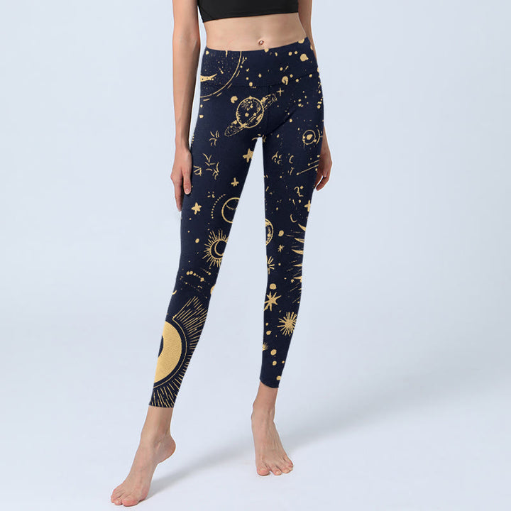 Buddha Stones Moon Star Universepattern Print Gym Leggings Women's Yoga Pants - image 5