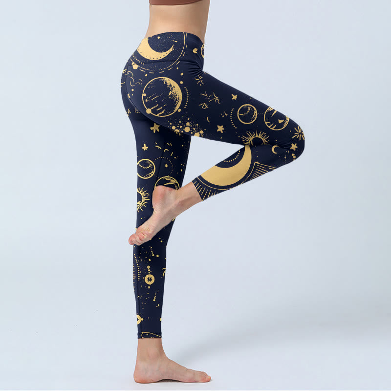 Buddha Stones Moon Star Universepattern Print Gym Leggings Women's Yoga Pants - image 4
