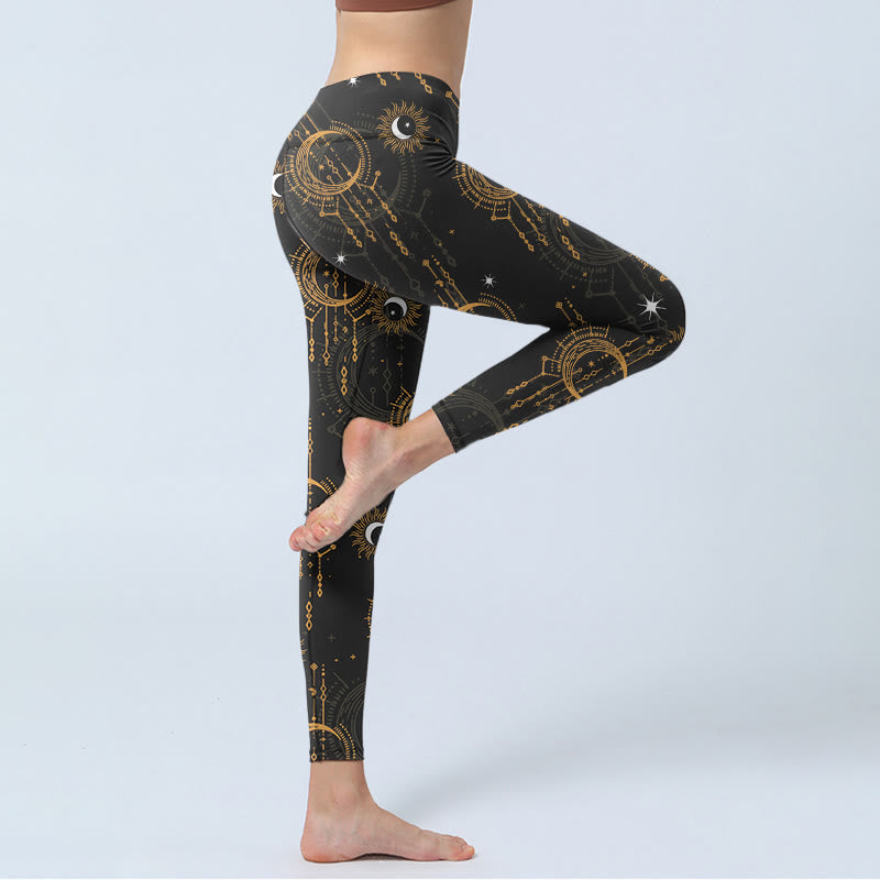 Buddha Stones Moon Star Constellation Print Gym Leggings Women's Yoga Pants - image 4