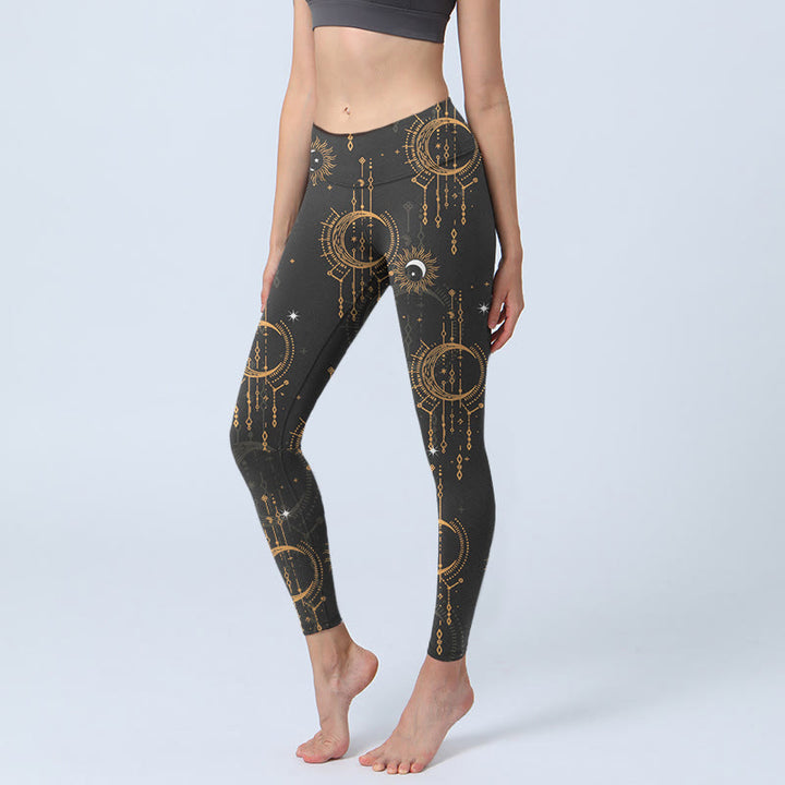 Buddha Stones Moon Star Constellation Print Gym Leggings Women's Yoga Pants - Black - US18，UK/AU22，EU50 (4XL) - image 0
