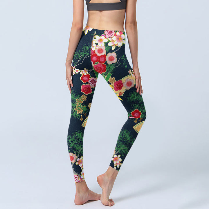 Buddha Stones Cherry Blossoms Bamboo Pine Tree Print Gym Leggings Women's Yoga Pants - image 4