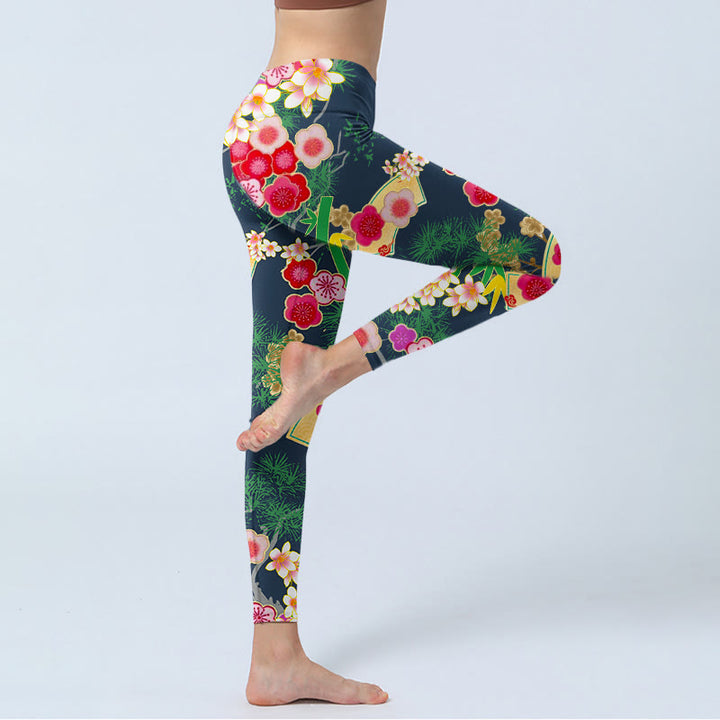 Buddha Stones Cherry Blossoms Bamboo Pine Tree Print Gym Leggings Women's Yoga Pants - image 3