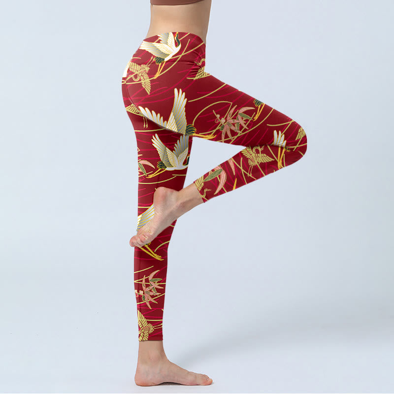 Buddha Stones Flying Cranes Slender Branches Print Gym Leggings Women's Yoga Pants - image 3