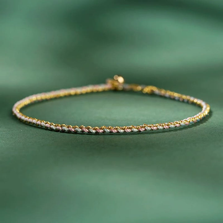 Buddha Stones Colorful Rope Luck Coin Bead Abundance Extra Thin Braided Bracelet - Light Pink - Bare Rope - 20cm - image 11