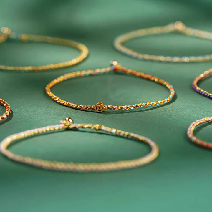 Buddha Stones Colorful Rope Luck Coin Bead Abundance Extra Thin Braided Bracelet - image 22