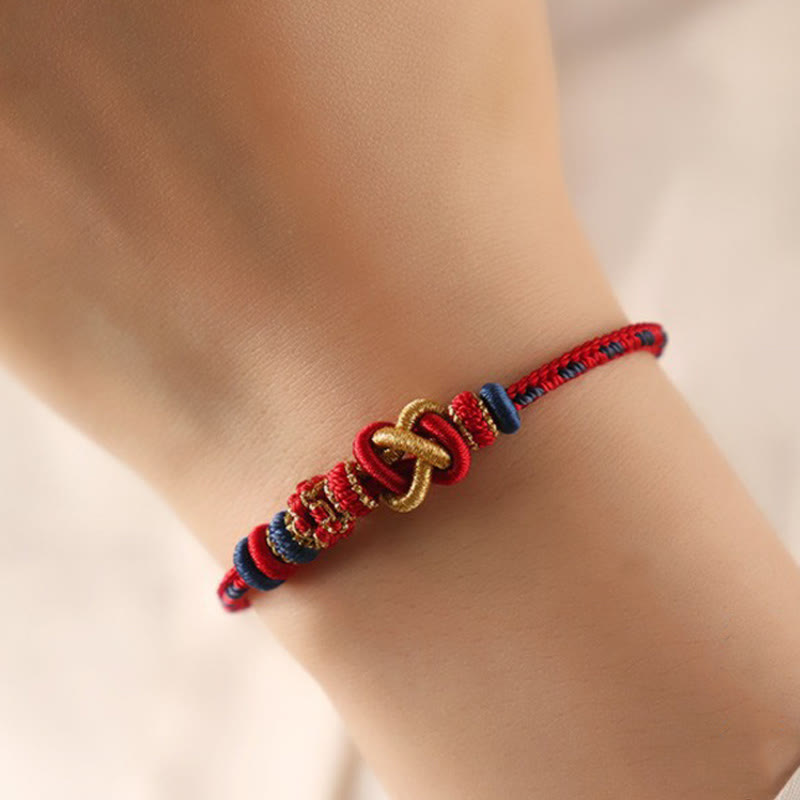 Buddha Stones Handcrafted Peach Blossom Peace Knot Colorful Rope Adjustable Bracelet