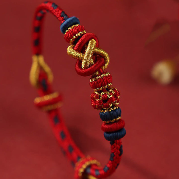 Buddha Stones Handcrafted Peach Blossom Peace Knot Colorful Rope Adjustable Bracelet