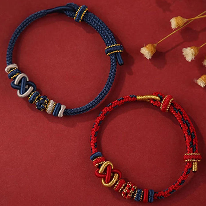 Buddha Stones Handcrafted Peach Blossom Peace Knot Colorful Rope Adjustable Bracelet