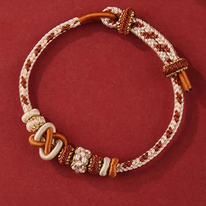 Buddha Stones Handcrafted Peach Blossom Peace Knot Colorful Rope Adjustable Bracelet