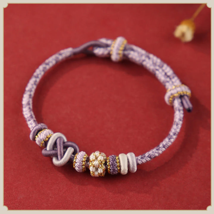 Buddha Stones Handcrafted Peach Blossom Peace Knot Colorful Rope Adjustable Bracelet