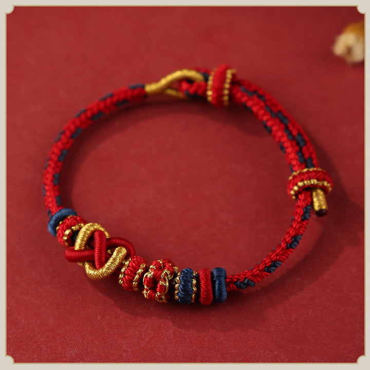 Buddha Stones Handcrafted Peach Blossom Peace Knot Colorful Rope Adjustable Bracelet