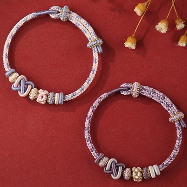 Buddha Stones Handcrafted Peach Blossom Peace Knot Colorful Rope Adjustable Bracelet