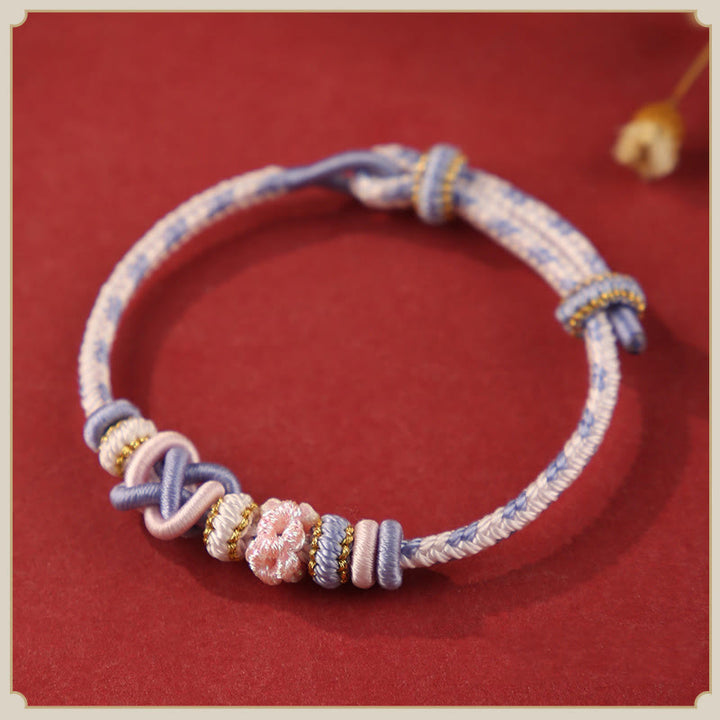 Buddha Stones Handcrafted Peach Blossom Peace Knot Colorful Rope Adjustable Bracelet