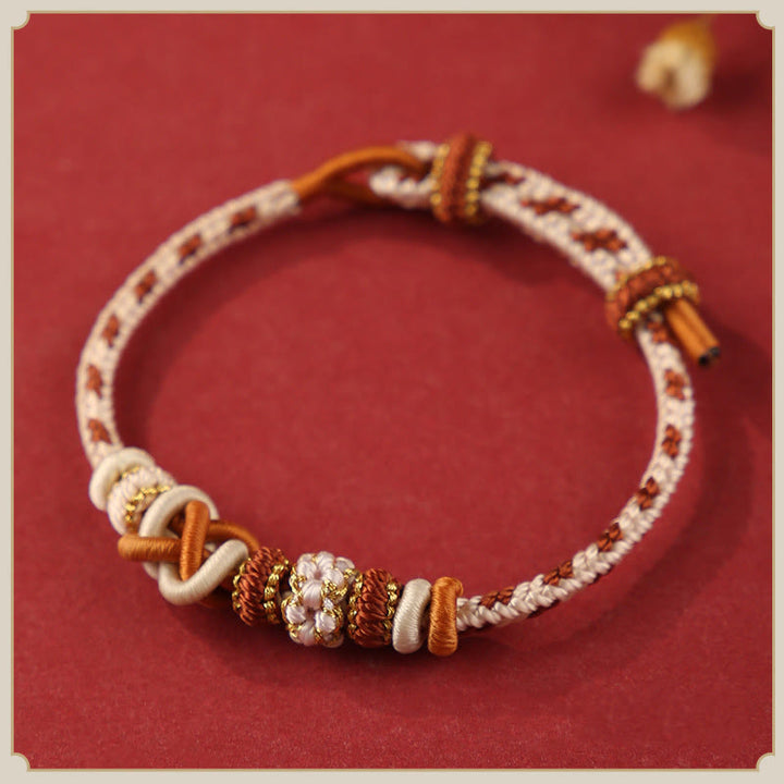Buddha Stones Handcrafted Peach Blossom Peace Knot Colorful Rope Adjustable Bracelet