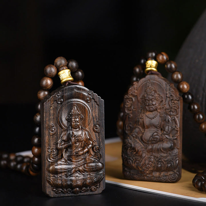 Buddha Stones Qinan Agarwood Avalokitesvara Yellow God of Wealth Strength Bead Necklace Pendant