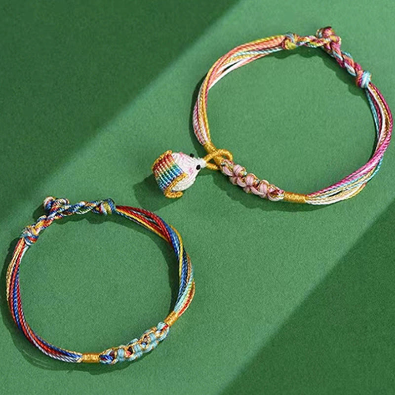 Buddha Stones Colorful Rope Peach Blossom Knot Zongzi Braided Bracelet