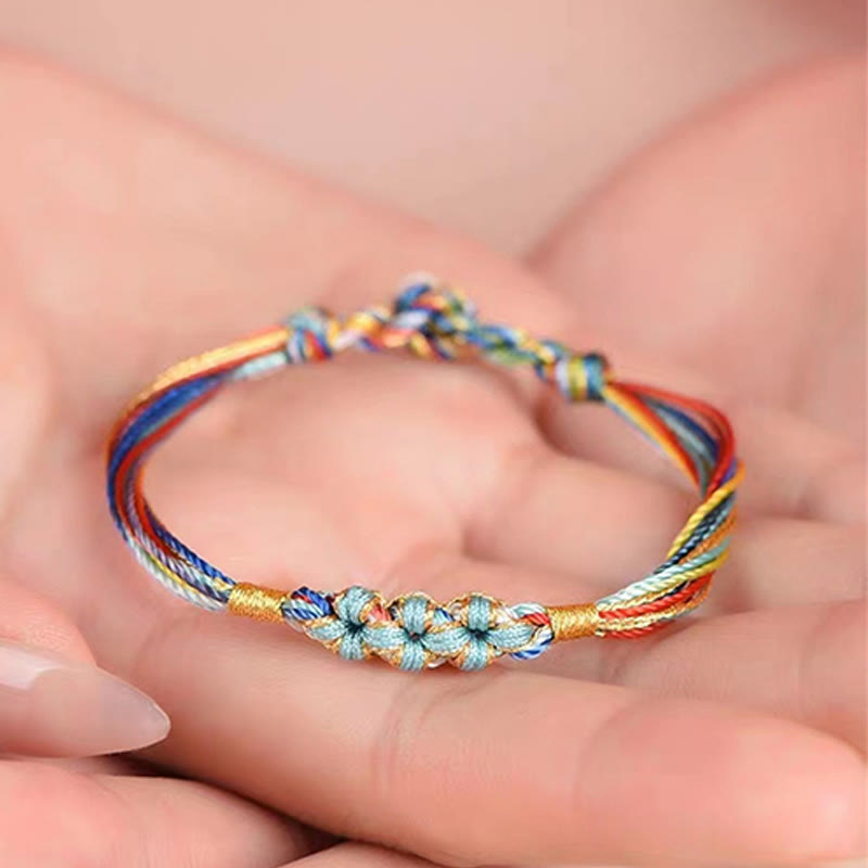 Buddha Stones Colorful Rope Peach Blossom Knot Zongzi Braided Bracelet
