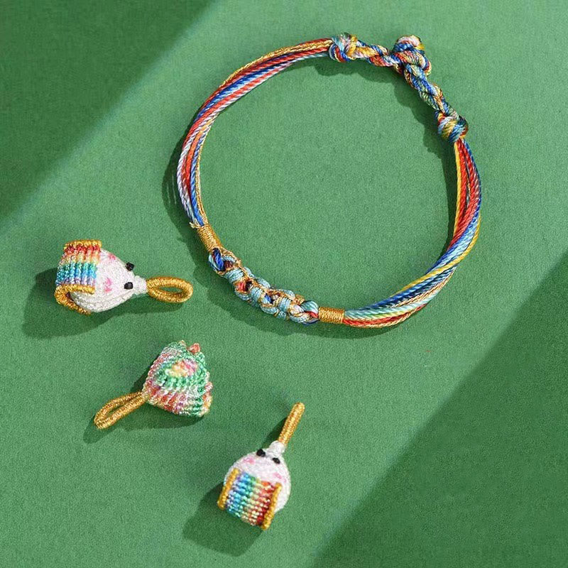 Buddha Stones Colorful Rope Peach Blossom Knot Zongzi Braided Bracelet