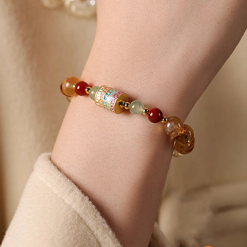 Buddha Stones Natural Citrine Colorful Prayer Wheel Creativity Bracelet